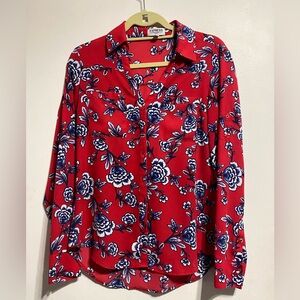 Express Red and Blue Collared Long Sleeve Shirt
